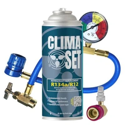 Image of ClimaSet R134a Replacement Gas for Car Air Conditioner with Hose and Adapter Optimal Performance Nature Conscious Non Toxic Corrosion Resistant 1694 g