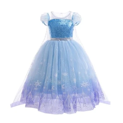 Image of Lito Angels Snow Queen Elsa Ice Princess Sequin Fancy Dress Up Costume for Little Kids Girls Age 10 11 Years, Blue