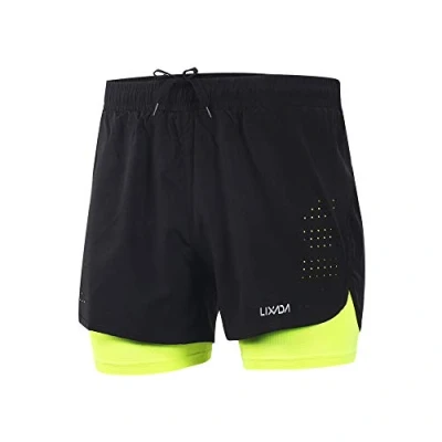 Image of Lixada 2 in 1 Running Shorts Men Athletic Fitness Marathon Breathable + Quick Dry Green