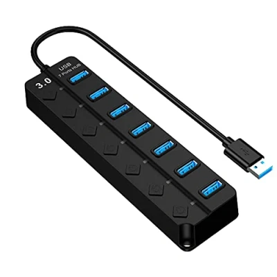 Image of Eono USB Hub, 7 Port 3.0 Ultra Slim Data Hub with Individual LED Power Switches Compatible Macbook Air, iMac, Surface Pro, Laptop, Flash Drives, Mobile HDD