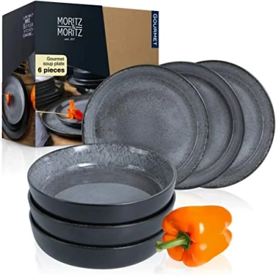 Image of Moritz &amp; Hybrid Bowl Plates Set of 6 19 cm 7,5 inch Anthracite Ceramic Plate t for People