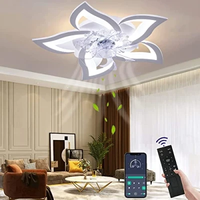 Image of Wildcat Ceiling Fans with Lights, Quiet Modern Led Remote Control Timer Flower Shape Design Fan Light for Bedroom Kitchen (69CM)
