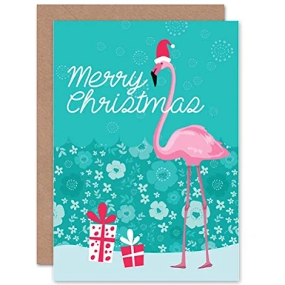 Image of Wee Blue Coo Christmas Tropical Funny Flamingo Florida Sealed Greeting Card Plus Envelope Blank inside