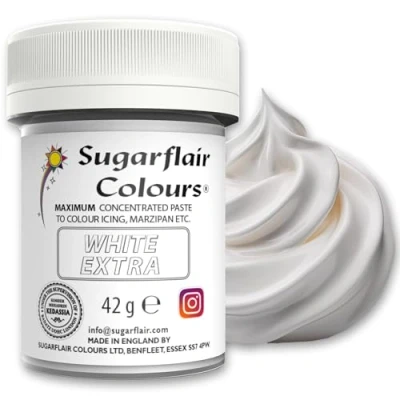 Image of Sugarflair White Extra (E171 Free) Food Colouring Paste, Maximum Concentrated for Buttercream, Sugar Royal Icing, Cake Mixes and More! Vibrant Colour Dye 42g