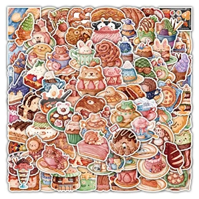 Image of Pack of 100 Cartoon Biscuits Stickers Water Bottles Laptop Phone Guitar Skateboard Computer Suitcase Bicycle Food Vinyl Waterproof Aesthetic for Teenagers Children Adults