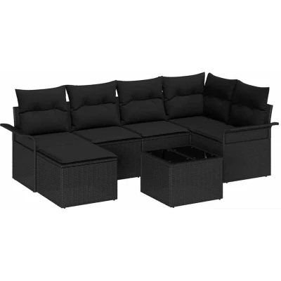 Image of vidaXL 7 Piece Garden Sofa Set with Cushions Beige Poly Rattan