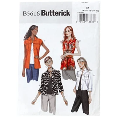Image of Butterick Patterns B5616 Size E5 14 16 18 20 22 Misses Jacket, Pack of 1, White