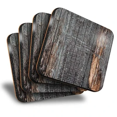 Image of Destination Vinyl ltd Great Coasters (Set of 4) Square Ash Grey Coloured Wood Effect Drink Glossy Coasters/Tabletop Protection for Any Table Type #44155