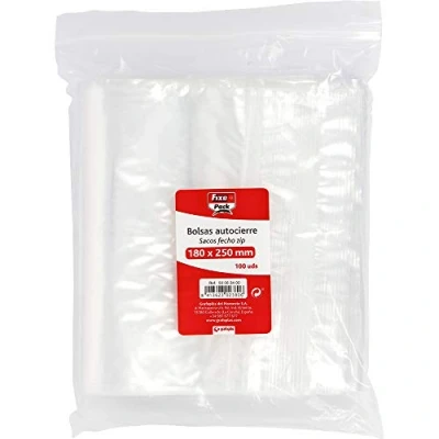 Image of Fixo 50063400 Pack of 100 Cellophane Display Bags Self Seal Bags, 180 x 250