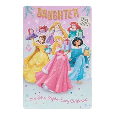 Image of UK Greetings Disney Christmas Card for Daughter Princesses Design