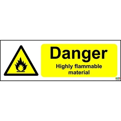 Image of Danger Highly Flammable Material Safety Sign Self Adhesive Sticker 150mm x 50mm