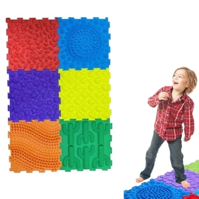 Image of Massage Puzzle Play Mat for Floor 6pcs Sensory Mats Kids Interlocking Orthopedic Tiles Bright Colour Textured Reflexology Acupressure Therapy Children Activity By Playlearn