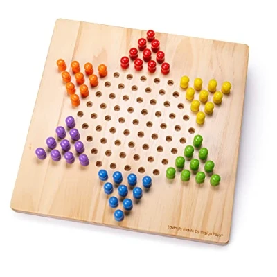 Image of Bigjigs Toys, Chinese Chequers, Wooden Checkers, Games, Chequers Board Game, Kids Checkers Traditional Games