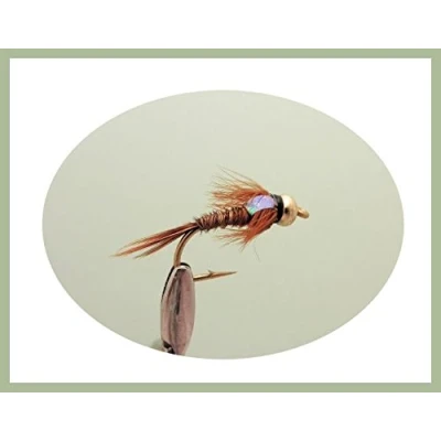Image of 12 Pack of Gold Bead Flash Head Pheasant Tail Nymph Fishing Flies, Mixed Size 10/12/14 &amp; 16