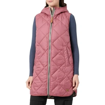 Image of camel active Women&#039;s Long Lightweight Quilted Vest with Hood, red Brown, 22