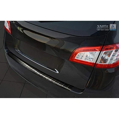 Image of Avisa 2/45138 Black Stainless Steel Rear Bumper Protector Peugeot 508 SW 2011 2018 &#039;Ribs&#039;