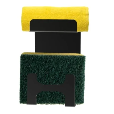Image of INOGS Kitchen Sponge Holder (Black) for and Dish Cloth in Sink Shelf (with Branded Adhesive Pad)