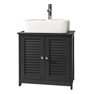 Image of SoBuy Under Sink Cabinet Vanity Unit Bathroom with 2 Shutter Doors Dark Grey W60 x D35 H58cm FRG237 DG