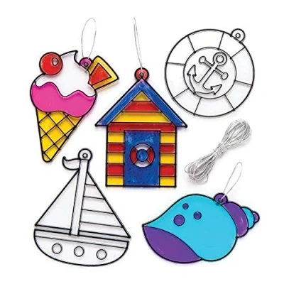 Image of Baker Ross AR515 Seaside Suncatchers, Perfect for Children to Decorate and Sticker (Pack of 8), 2.0 cm*21.0 cm*15.0 cm