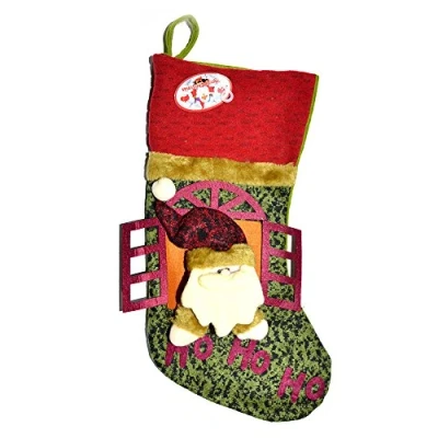 Image of Shatchi Large Traditional Deluxe Hand Crafted 3D Santa Stocking Sock Sack Christmas Xmas Gifts Bag Toys Sweets Tree Decorations 46cm Long, Multi, x 21 cm