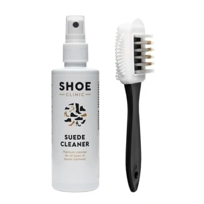 Image of Shoe Clinic Nubuck &amp; Suede Cleaner Brush Set Cleaning Kit with Leather 125ml Stain Remover Restorer Care Spray For Boots, Trainers Shoes