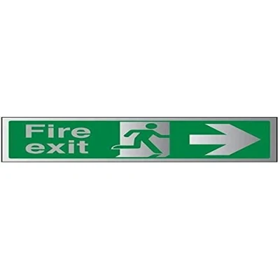 Image of VSafety Fire Exit Arrow Right Sign 300mm x 100mm Self Adhesive Alu Effect
