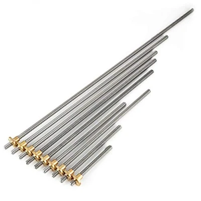 Image of T8 Screw Rod, 8mm Trapezoidal Stainless Steel Threaded Rod Lead and Brass Nut for 3D Printer(400mm)