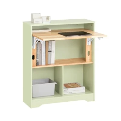 Image of SoBuy Home Office Folding Table Desk Computer Workstation with 5 Storage Shelves Green and Natural W70 x D54 H85cm FWT104 GR
