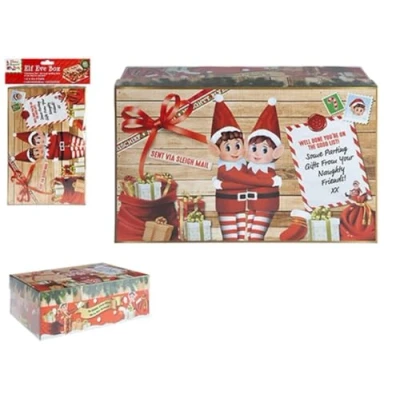 Image of Adorable Multicolor Mini Size &#039;Elf&#039; Design Xmas Eve Box 17 cm x 26.5 8.5cm (1 Pc.) Unique Perfect for Festive Gifting &amp; Keepsakes