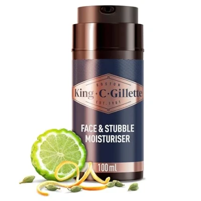 Image of King C. Gillette Face &amp; Beard Moisturiser for Men, 100 ml, with Vitamin B (B3), B5 Complex Argan Oil, Softener Men