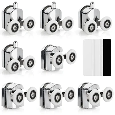 Image of Belle Vous 8 Pack of Shower Door Wheel Rollers Runners 23mm Diameter Zinc Alloy Wheels Twin for Glass Sliding Bathroom Replacement with Fixings &amp; Squeegee
