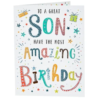 Image of Piccadilly Greetings Regal Publishing Modern Birthday Card Son,greenblackgreyorangewhite,8 x 6 inches