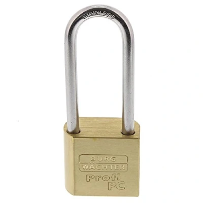 Image of BURG WÄCHTER Padlock Body Without Cylinder, Brass, 8 mm Shackle Thickness, 2 Keys, 116 PC 50 HB 80 NIRO