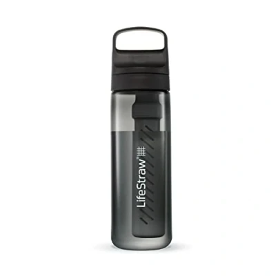 Image of LifeStraw Go Series — BPA Free Water Filter Bottle for Travel and Everyday Use Removes Bacteria, Parasites Microplastics, Improves Taste, 22oz Nordic Noir