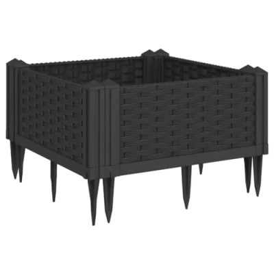 Image of vidaXL Raised Garden Planter with Pegs Black Rattan Look Polypropylene Flower Bed for Patio, Deck, Weather Resistant