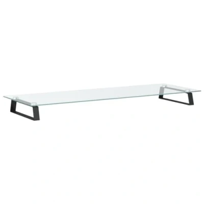 Image of vidaXL Black Monitor Stand in Tempered Glass and Metal Ergonomically Designed, Space Saving, with Rounded Corners