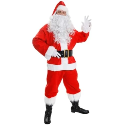 Image of I LOVE FANCY DRESS Mens Deluxe Santa Suit 12 Piece Father Christmas Costume including: Claus Hat, Jacket, Trousers, Eyebrows, Glasses, Gloves, Boot Covers, Belt, Bell and Sack (X Large)