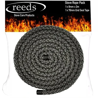 Image of Reeds 8mm Black Stove Rope 2 Metre Length Heat Resistant Rope/Door Gasket