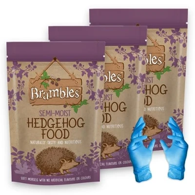 Image of Brambles Semi Moist Hedgehog Food Also Suitable for Badgers and Foxes Nutritious with Kasabona Blue Vinyl Gloves (Semi 850g x 3)