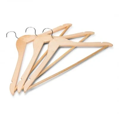 Image of Pack of 5 Round Trouser Bar and Shoulder Notches Strong Premium Wooden Coat Hangers