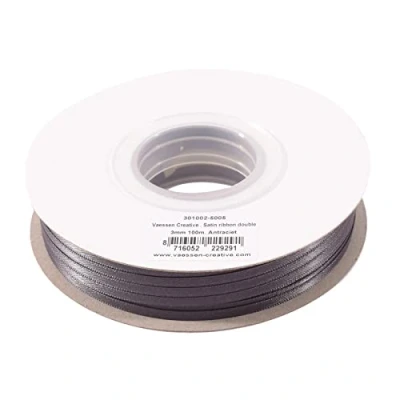 Image of Vaessen Creative Satin Ribbon, Anthracite, 3mm x 100m Double Sided Shine for Card Making, Scrapbooks, Gift Wrapping and Other Craft Projects