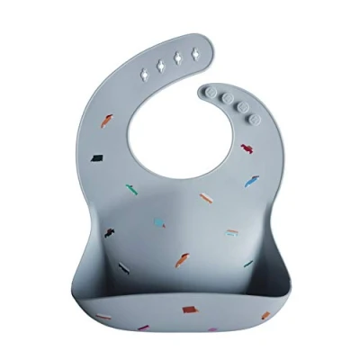 Image of mushie Baby Silicone Bib Adjustable Fit Waterproof Bibs Easy Wipe Feeding 4 Sizes with Deep Front Pockets 100% BPA and Phthalate Free (Retro Cars)