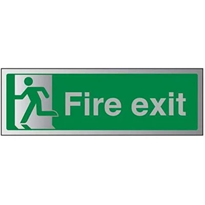 Image of VSafety Fire Exit Final Man Left Sign 450mm x 150mm 3mm Brushed Alu Comp