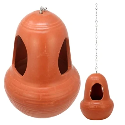 Image of Garden Bird House Hanging Clay Nesting Nest Cage Box Decorative for Wild Small Birds Sparrows Blue Tit Robin Wall Terracotta (Plain Acorn Shape)