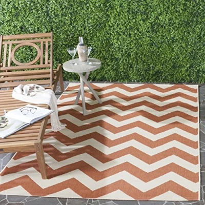 Image of SAFAVIEH Chevron Rug for Indoor &amp; Outdoor Courtyard Collection, Short Pile, in Terracotta and Beige color, 79 X 152 cm