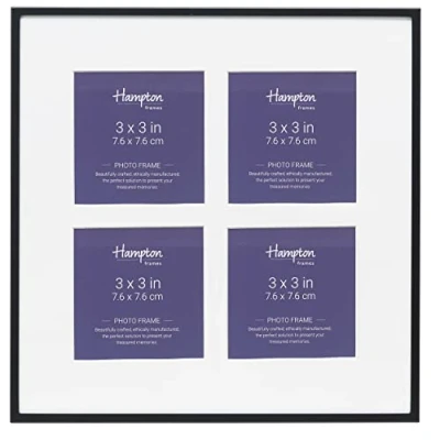 Image of Hampton Frames MADRID 4 Aperture 3x3 (7.6x7.6cm) Black Picture Photo Frame Glass MAD4AP33B