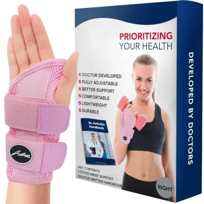Image of Dr. Arthritis Doctor Developed Comfy,Lightweight,Wrist Support Strap Brace Hand Support, Perfect fit for Right Hand, Men and Women Single, Pink