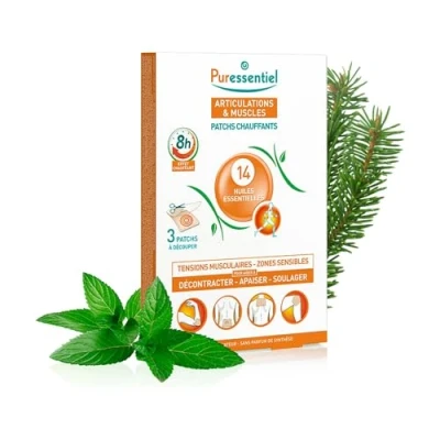Image of Puressentiel Muscles &amp; joints Heating patches (3 Patches) Soothe muscular tensions sensitive 8H warmth feeling 100% natural origin Pure essential oils Wintergreen Cuttable
