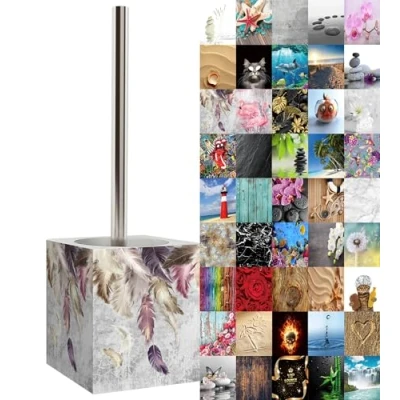 Image of Sanilo Toilet Brush and Holder, Wide choice of beautiful Stainless Steel Handle, With Exchangeable Head, Easy to clean (Feathers)