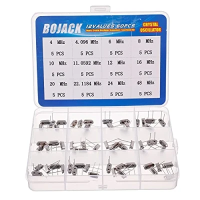 Image of BOJACK 12 Values 60 Pcs Quartz Crystal Oscillator 4 MHz, 4.096 6 8 10 11.0592 16 20 22.1184 MHz,24 MHz,48 MHz Resonators Assortment Kit